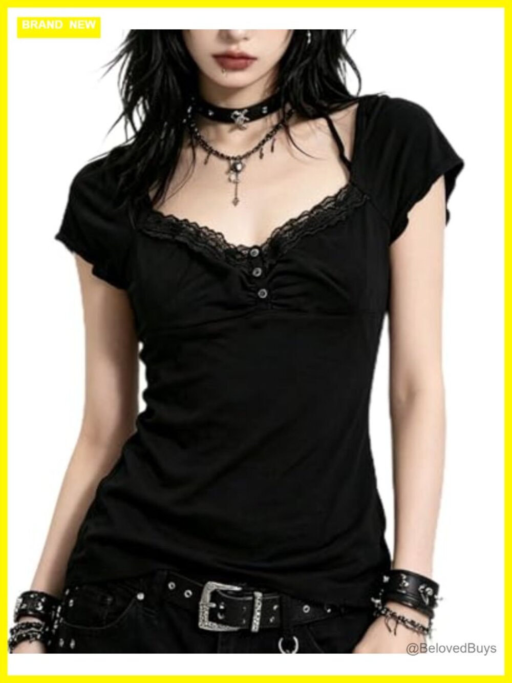 Y2k Fairy Grunge Lace Ruffle Sleeve Babydoll Top Tee